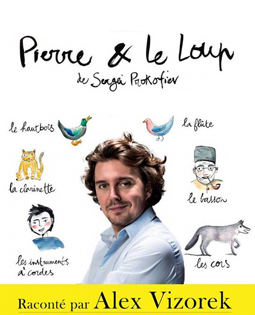 Pierre et le loup, raconté par Alex Vizorek accompagné de 18 musiciens.